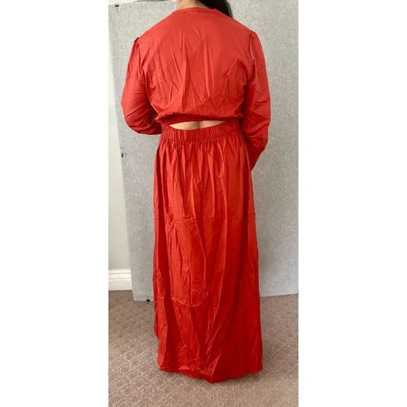 Womens V-Neck Long Sleeve Double Slit Maxi Dress Size Medium Burnt Orange - Picture 7 of 7